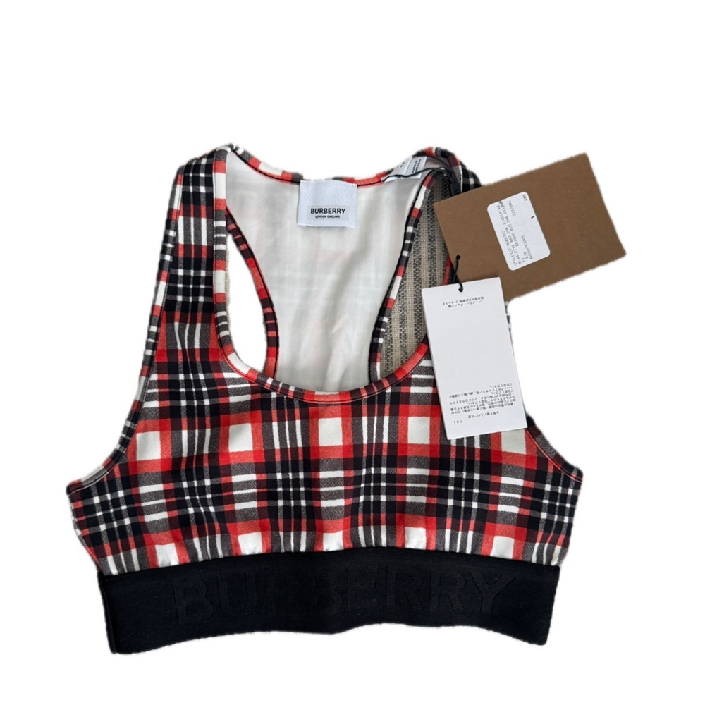 Burberry Red and Black Plaid Sports Bra XS